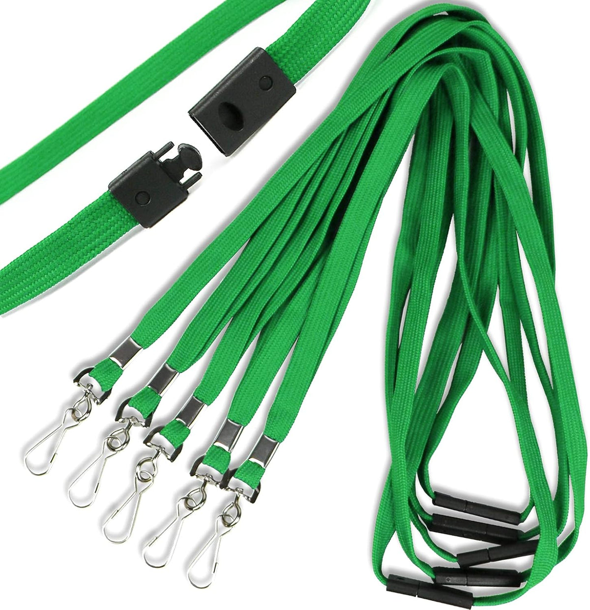 Ollain 25 Pack Breakaway Lanyard with J-Hook Bulk Flat Lanyards for Name tag ID Badges (Green, Breakaway 25 Pack)