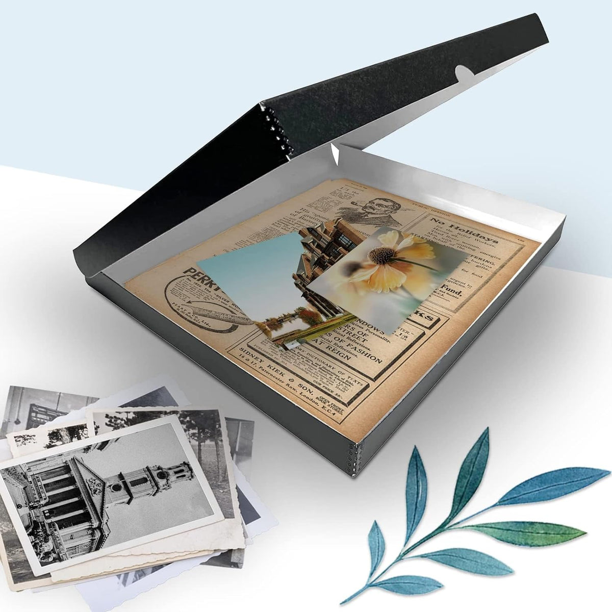 Golden State Art, Archival Folio Storage Box 16x20, Clamshell Design with Metal Edge, Preserve and Store Photos Documents Cards Prints Arts Crafts DIY, Black, Pack of 2