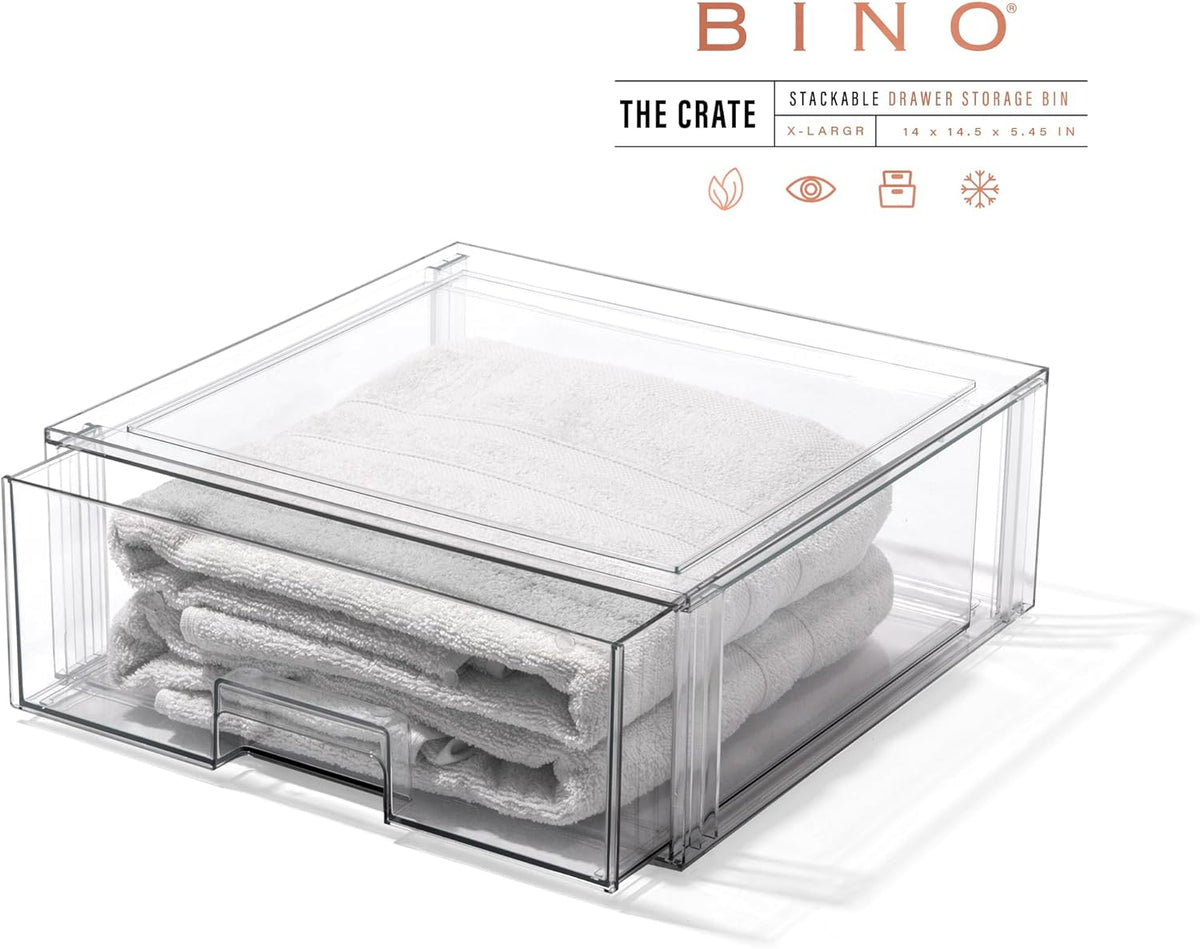BINO | Stackable Storage Drawers, X-Large - Clear | THE CRATE COLLECTION | Storage Bins With Drawers | Bathroom Organizers | Under Sink Organizer | Vanity Cabinet Home Organization