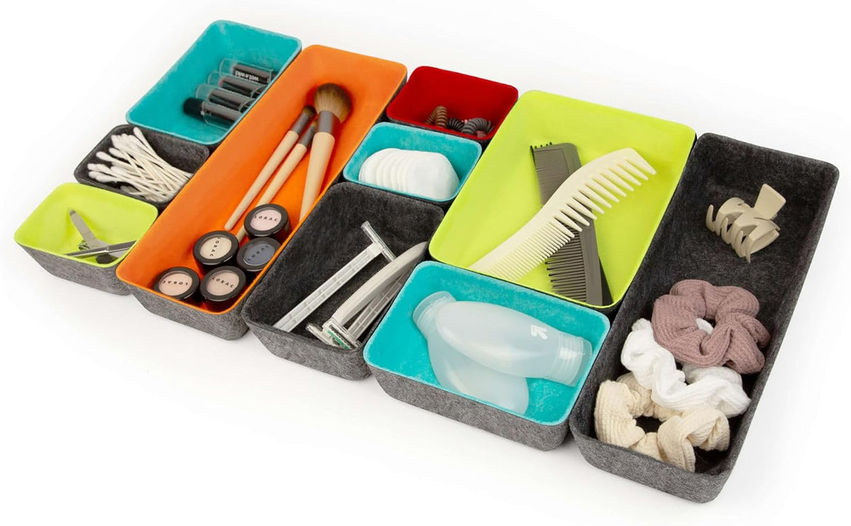 Three by Three Seattle Felt·Like·It! Felt Bins for Office, Crafts, Classroom, Living Room, Bedroom: Multicolor, Set of 10