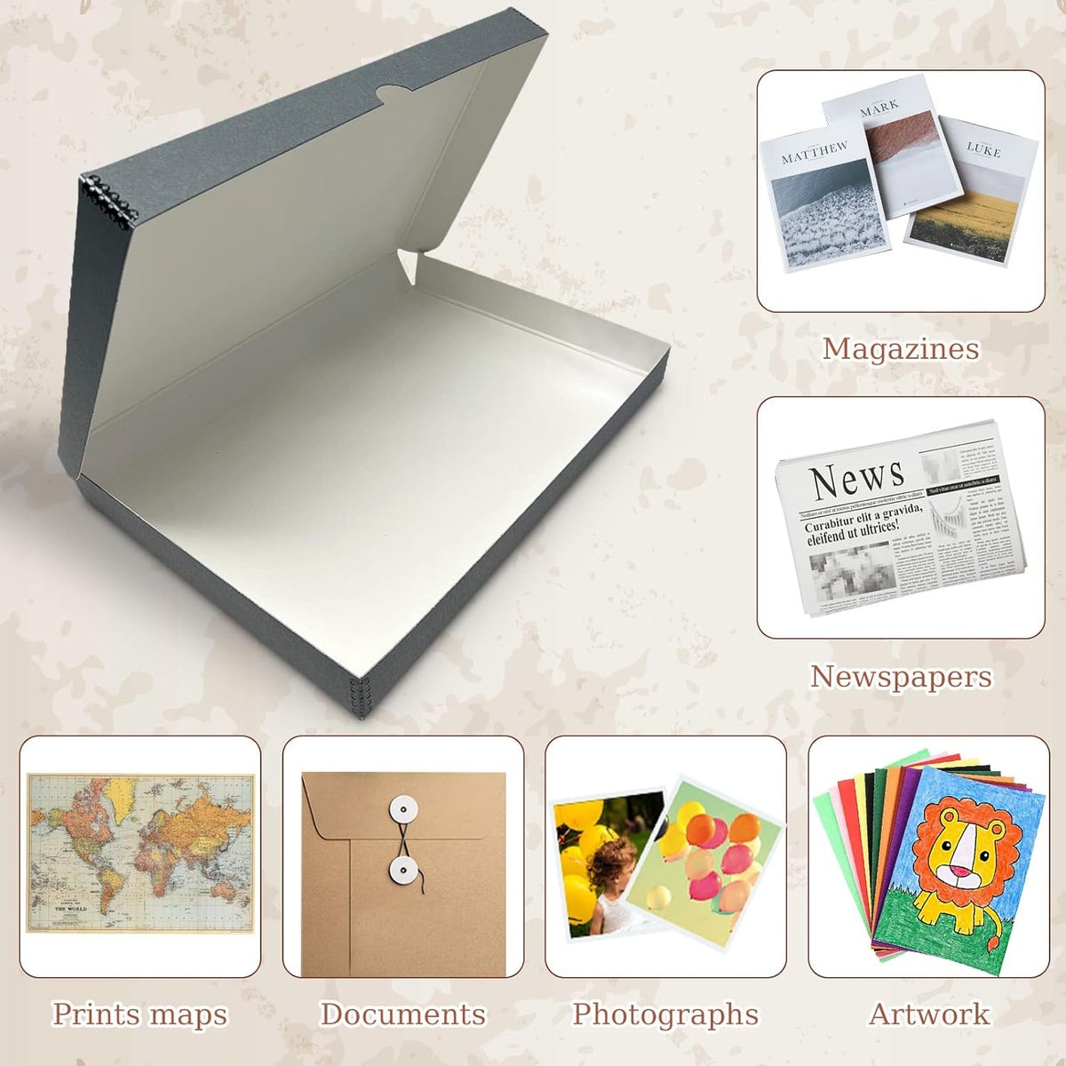 Golden State Art, Archival Folio Storage Box 11x17, Clamshell Design with Metal Edge, Preserve And Store Photos Documents Cards Prints Arts Crafts DIY, Gray