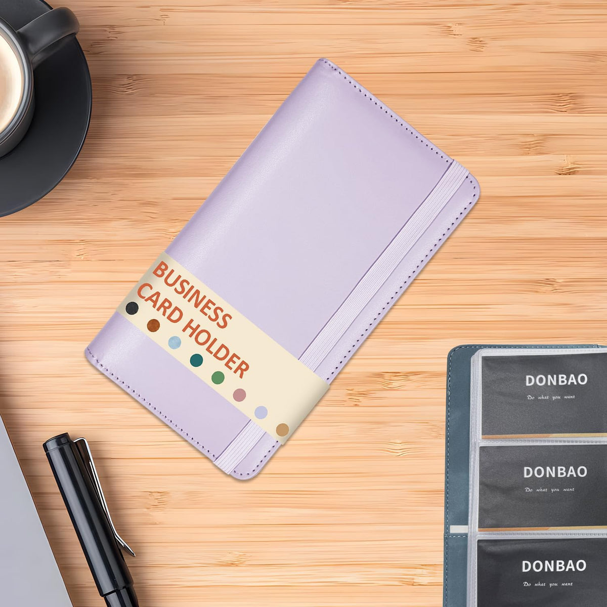 Leather Professional Business Card Holder Book Organizer, 240 Card Slots Capacity Booklet, Premium PU Name Cards Storage Folder with Soft Cover, Credit Card Binder Holder for Men/Women (Purple)