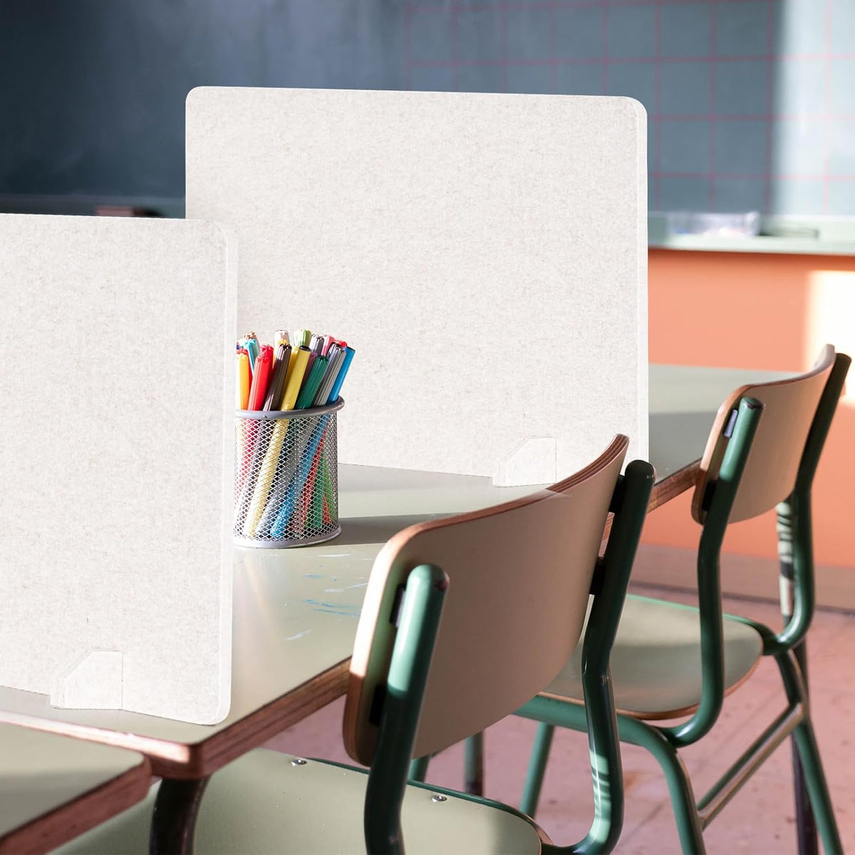 2 Pack Acoustic Desk Dividers - 24" x 20" Freestanding Privacy Panels Set with Noise - Reducing Design Cubicle Sound Proof, Ideal for Office, Classroom, and Home (Light Beige)