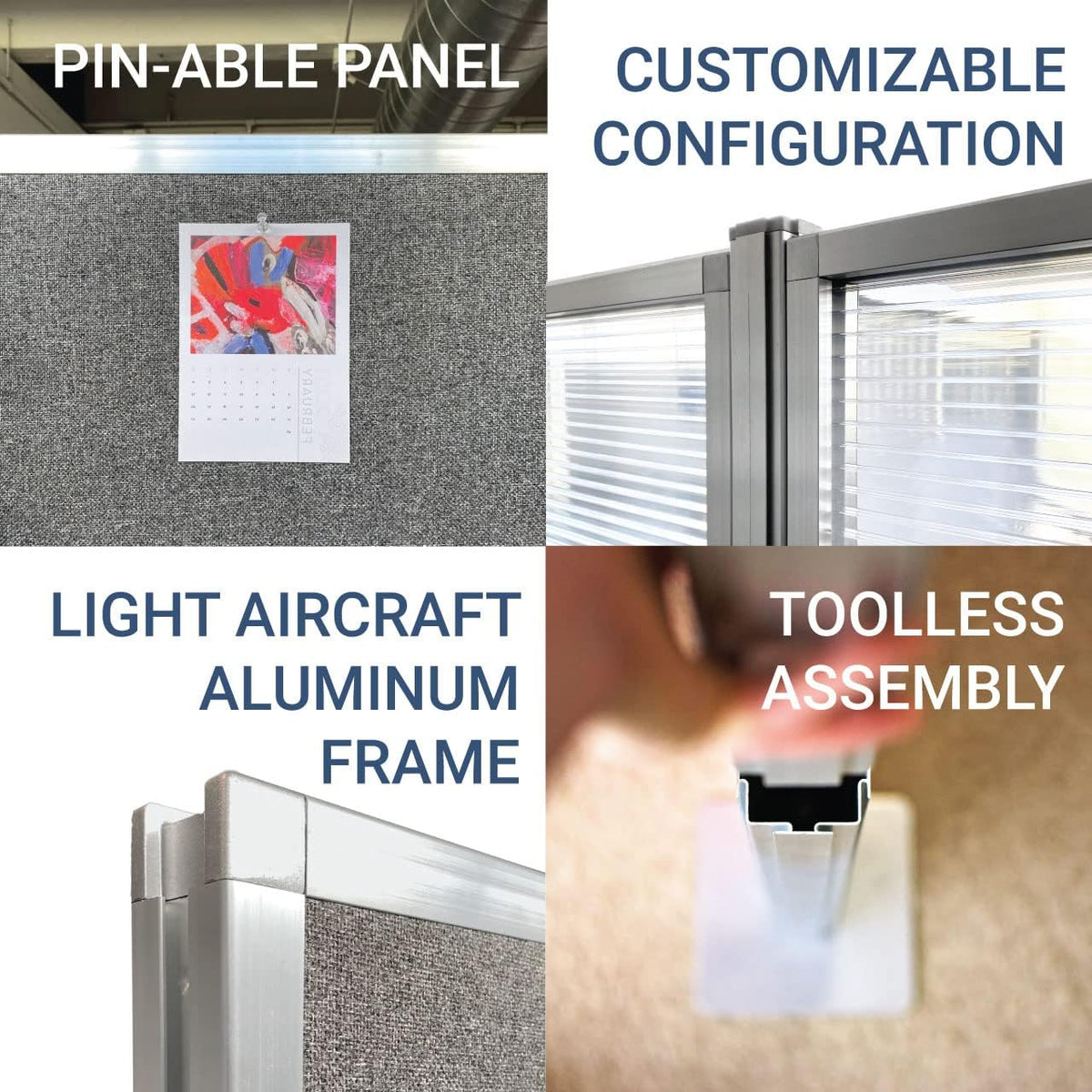 Versare Hush Panel Cubicle Kit | Workstation Partition Walls | Sound Dampening Cubicle Walls | Partitions for Desks