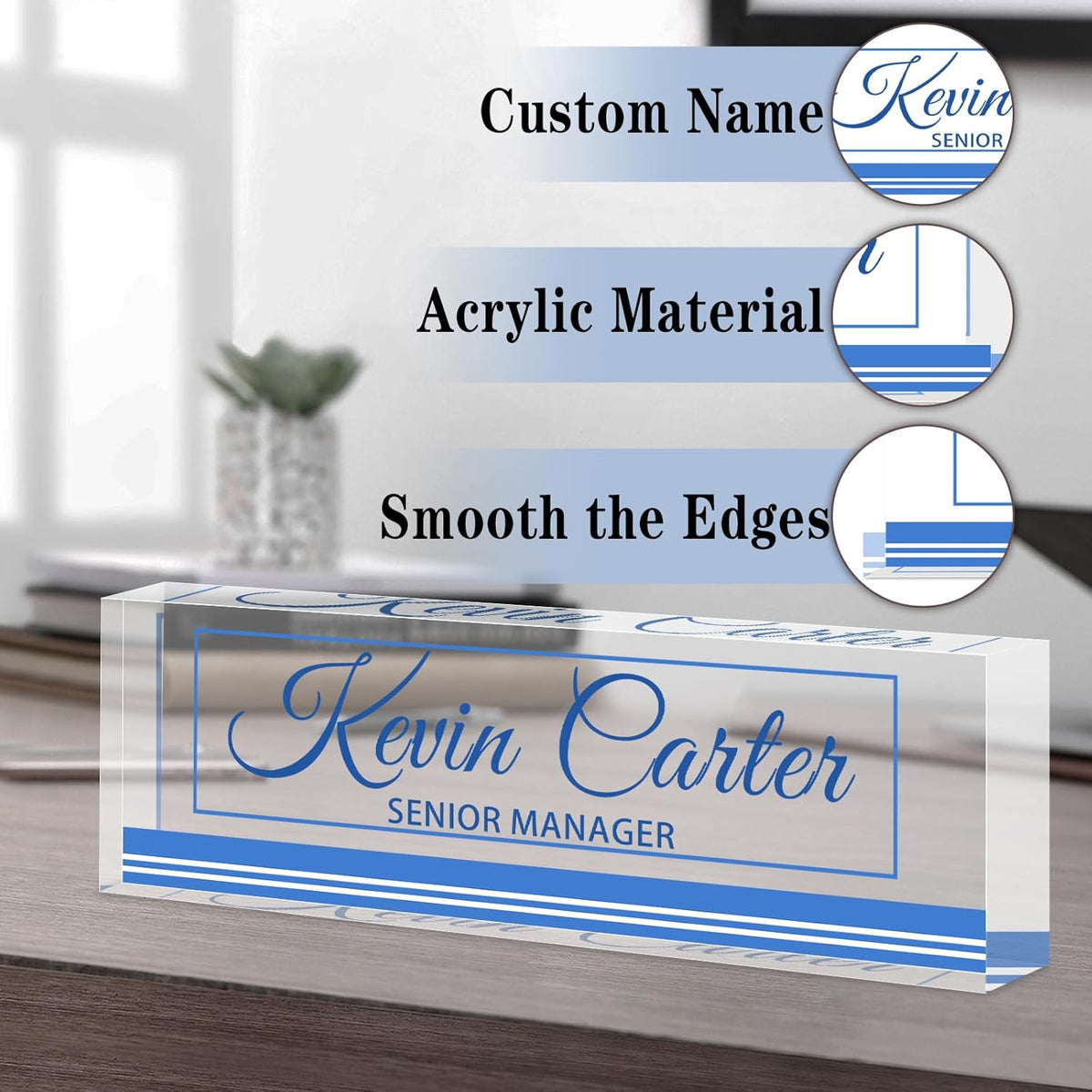 Name Plate for Desk Personalized, Acrylic Desk Decorations, Employee Appreciation Gifts, Custom Office Gifts for Coworkers, Boss, Teacher, Nurse (Business Blue)