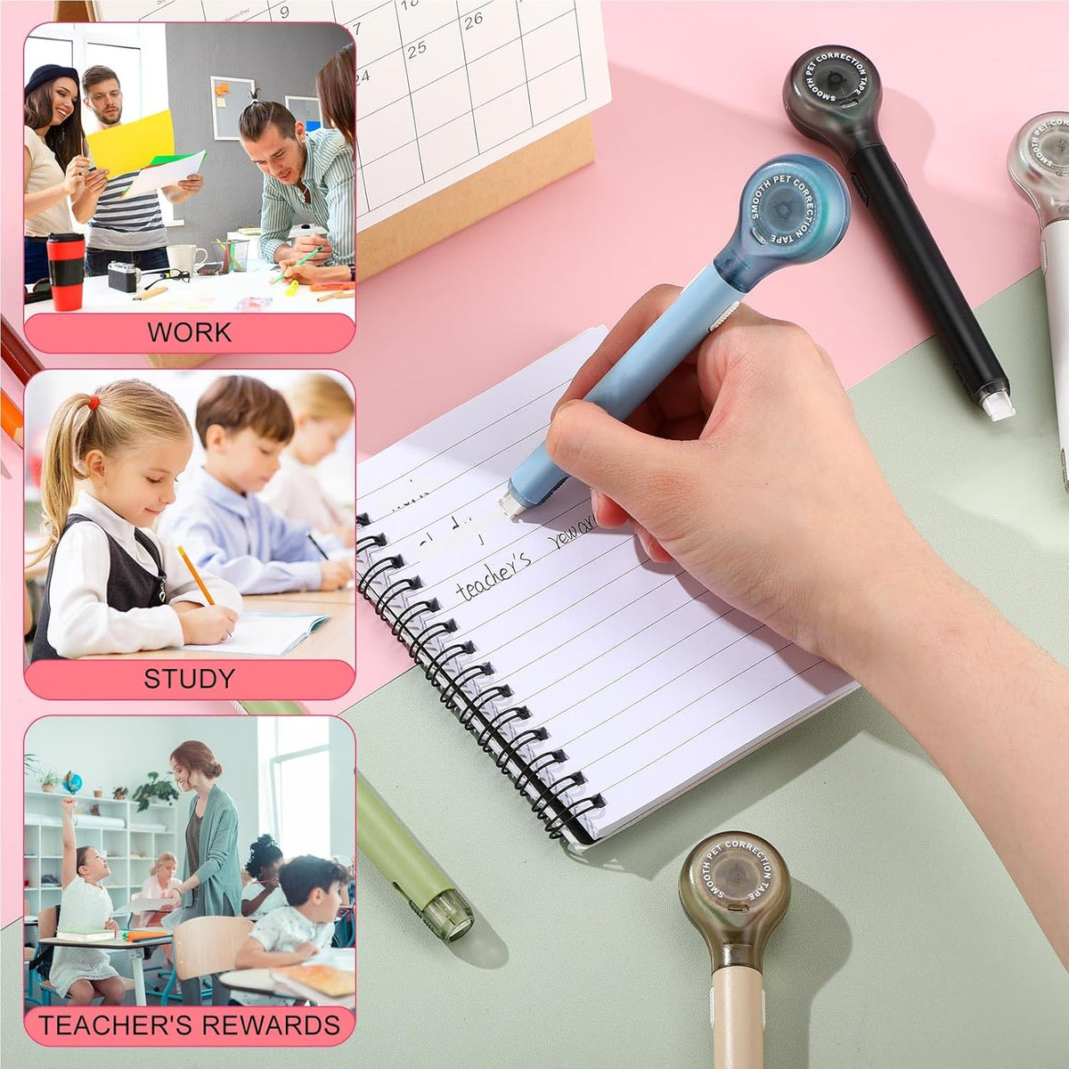 10 Pack Correction Tape Pen Correctional Ink Tape Push Pull Protective, Easy to Use Applicator for School Office Supplies, 0.2 x 236 Inch(Natural Color)