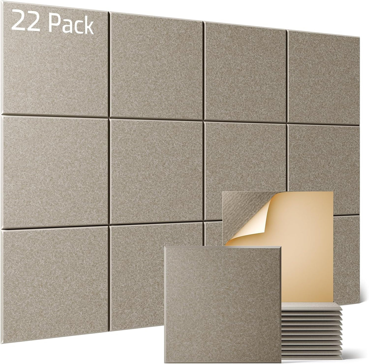 Sonicism 22 Pack Acoustic Wall Panels with Self-Adhesive, 12" X 12" X 0.4" Sound Proof Foam Panels, Decorative Soundproof Wall Panels, Sound Proof Absorbing Tiles for Home & Offices, Camel