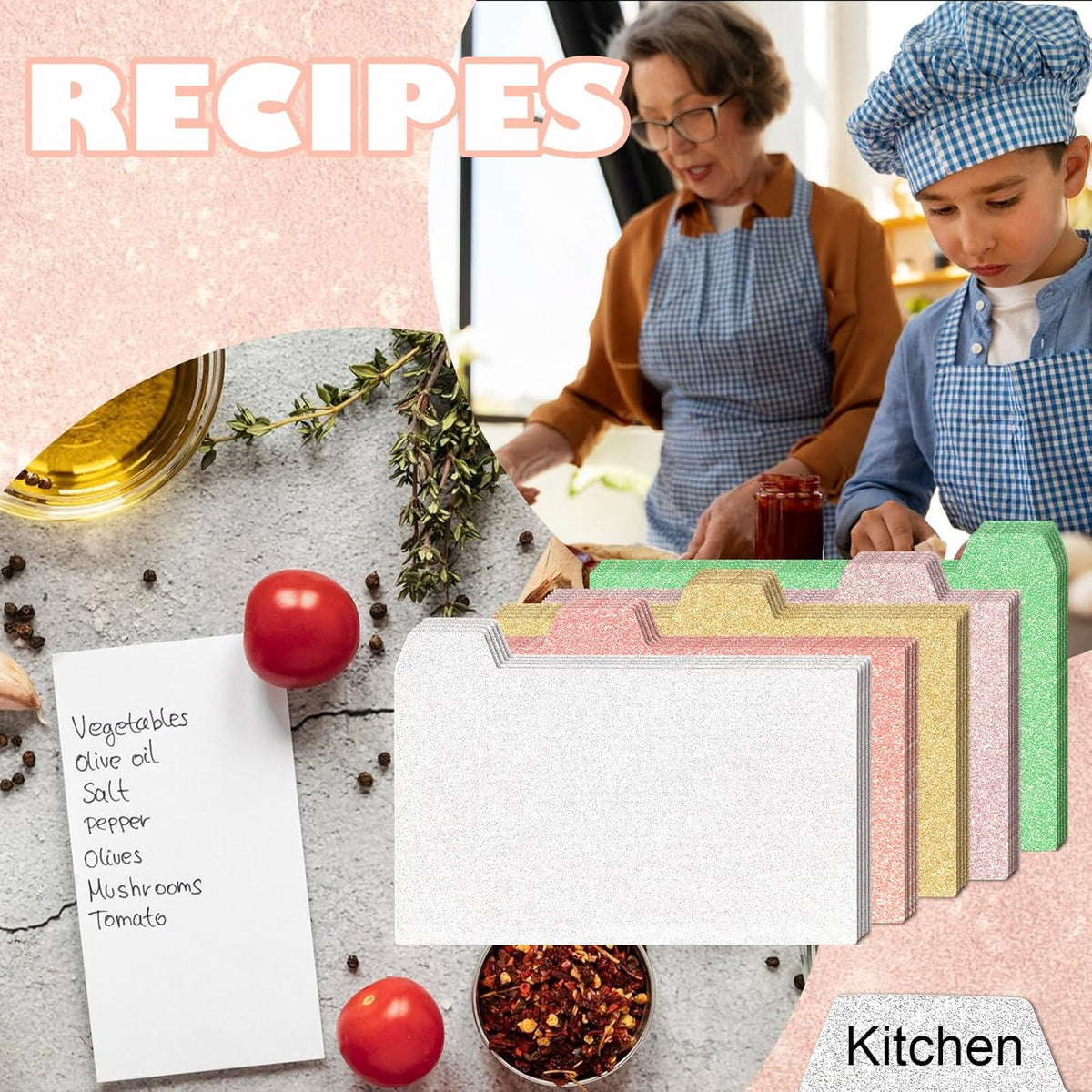 Index Card Dividers 3×5 Index Cards Guide Dividers with Alphabet Stickers Tab Dividers Recipe Guides Colorful Blank Flash Cards Study Cards for Recipe cards School Learning Office (50)
