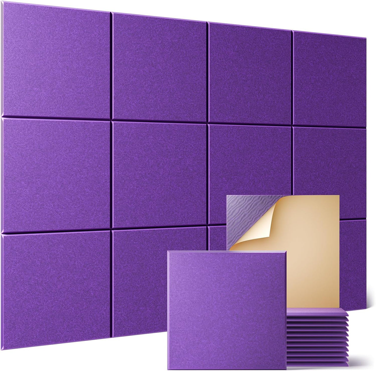 Sonicism 12 Pack Acoustic Wall Panels with Self-Adhesive, 12" X 12" X 0.4" Sound Proof Foam Panels, Decorative Soundproof Wall Panels, Sound Proof Absorbing Tiles for Home & Offices, Violet