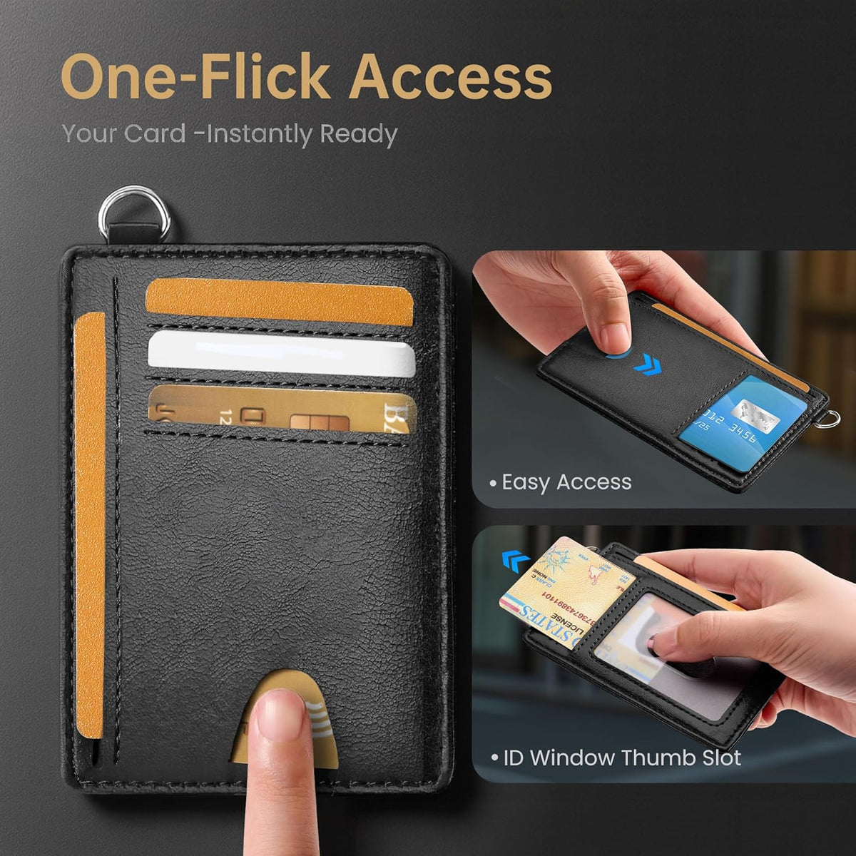 Mayski Slim Wallet, Credit Card Holder for Women, Minimalist Front Pocket RFID Blocking Card Cases, Small Wallet Women Men(Oiled Wax Black)