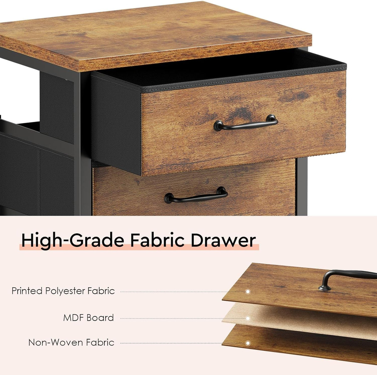 3 Drawer Mobile File Cabinet with Wheels Fabric Vertical Filing Cabinet fits A4 or Letter Size for Home Office,Rustic Brown2