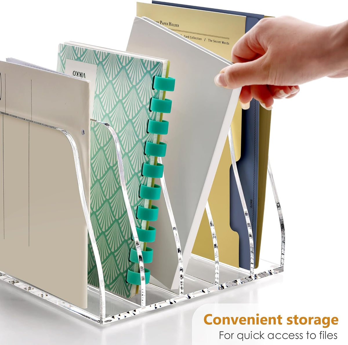 SANRUI Acrylic Desk File Organizer, 5 Vertical Compartments Clear Magazine File Holder Workspace Sorters, Folder Rack for Office Accessories Organization Storage
