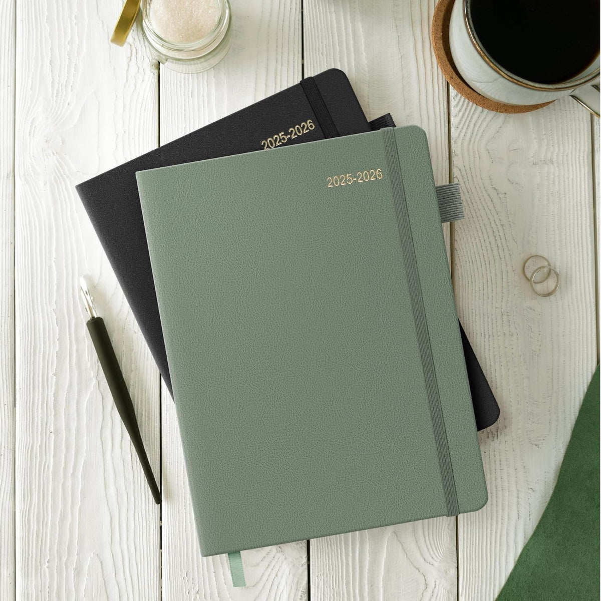2025-2026 Planner for Women, Lather Weekly & Monthly Organizer, July 2025-June 2026, Hardcover with Gold Foil, Tabs, and Inspirational Pages - Ideal for Professionals, Green