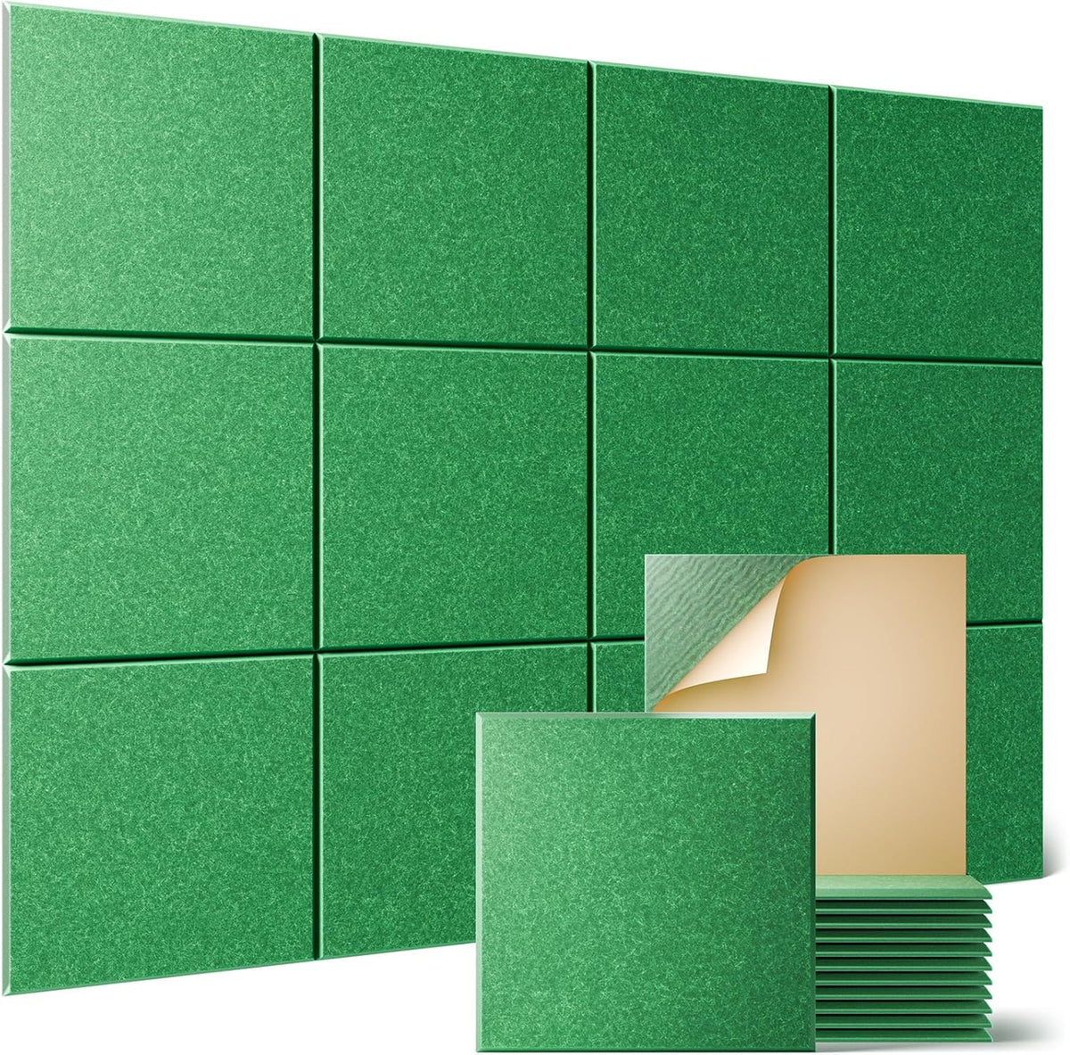 Sonicism 12 Pack Acoustic Wall Panels with Self-Adhesive, 12" X 12" X 0.4" Sound Proof Foam Panels, Decorative Soundproof Wall Panels, Sound Proof Absorbing Tiles for Home & Offices, Forest Green