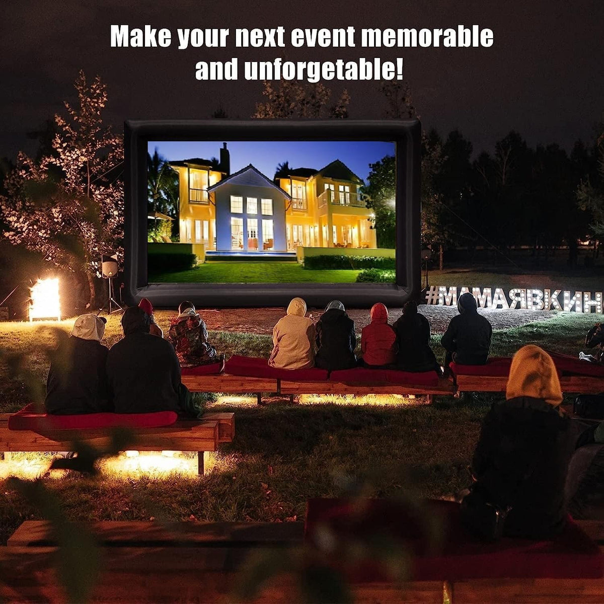 PioneerWorks 14 FT Inflatable Projector Screen, Outdoor Movie Screen Blow Up for Movie Parties Backyard Outside with Air Blower and Carry Bag, Front and Rear Projection