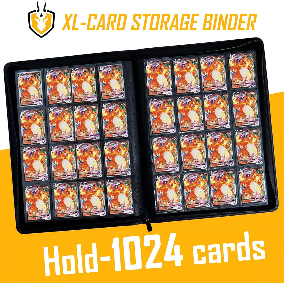 Premium-SV 1024 Pockets Card Binder,Label Design,16 Pocket Trading Card Zipper Binder, Ringless Side Loading Trading Card Album, Folder for TCG,MTG,Sports other Cards -Orange