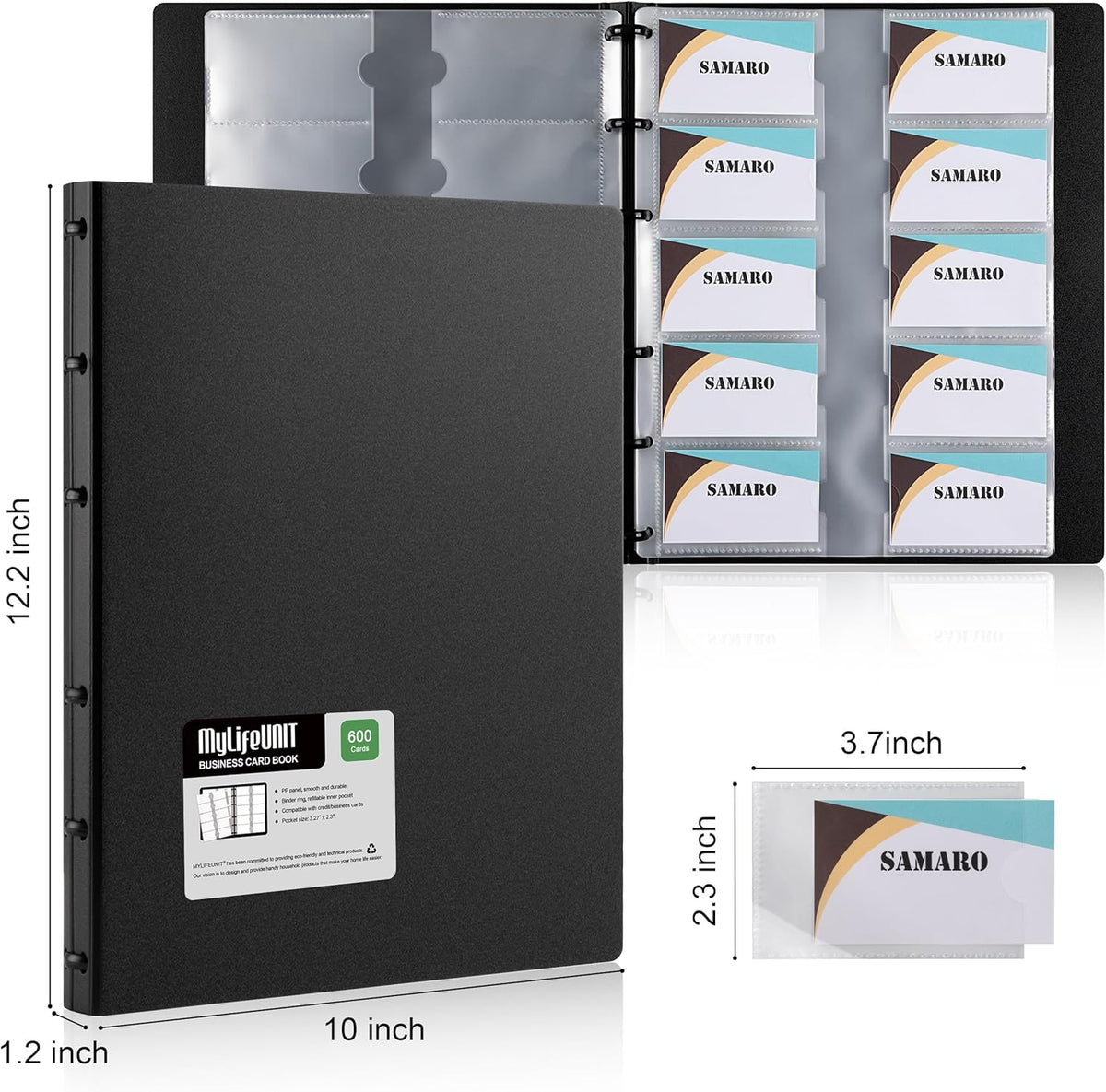 MyLifeUNIT Business Card Book, Name Card Holder Book with 600 Business Cards Capacity, Credit Card Book File Storage (Black)