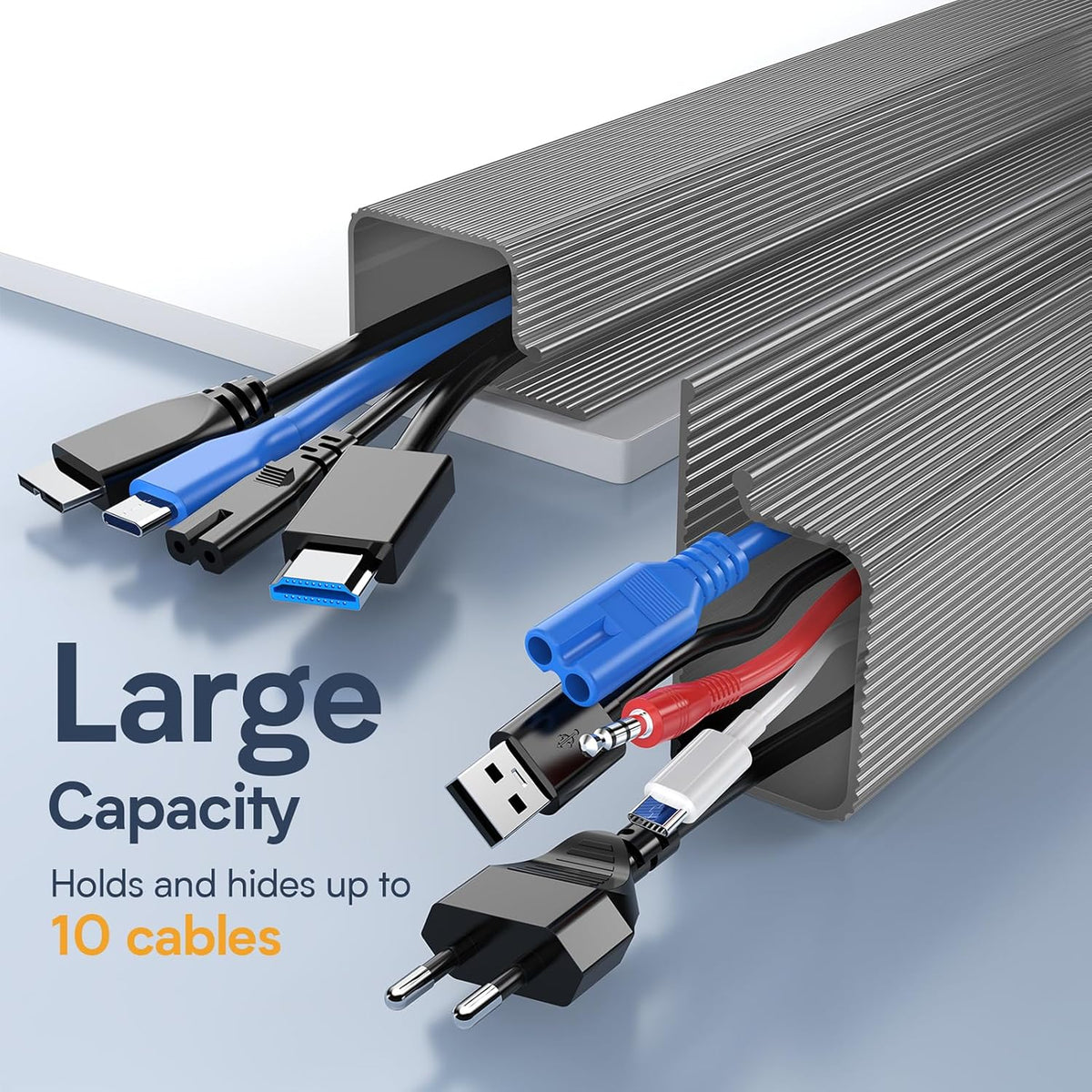 Delamu 62.8in Under Desk Cable Management, Safe & Tidy Cable Management Under Desks for Home & Office, 4 Pack Cord Organizer for Desk, Wire Organizer Kit, Grey