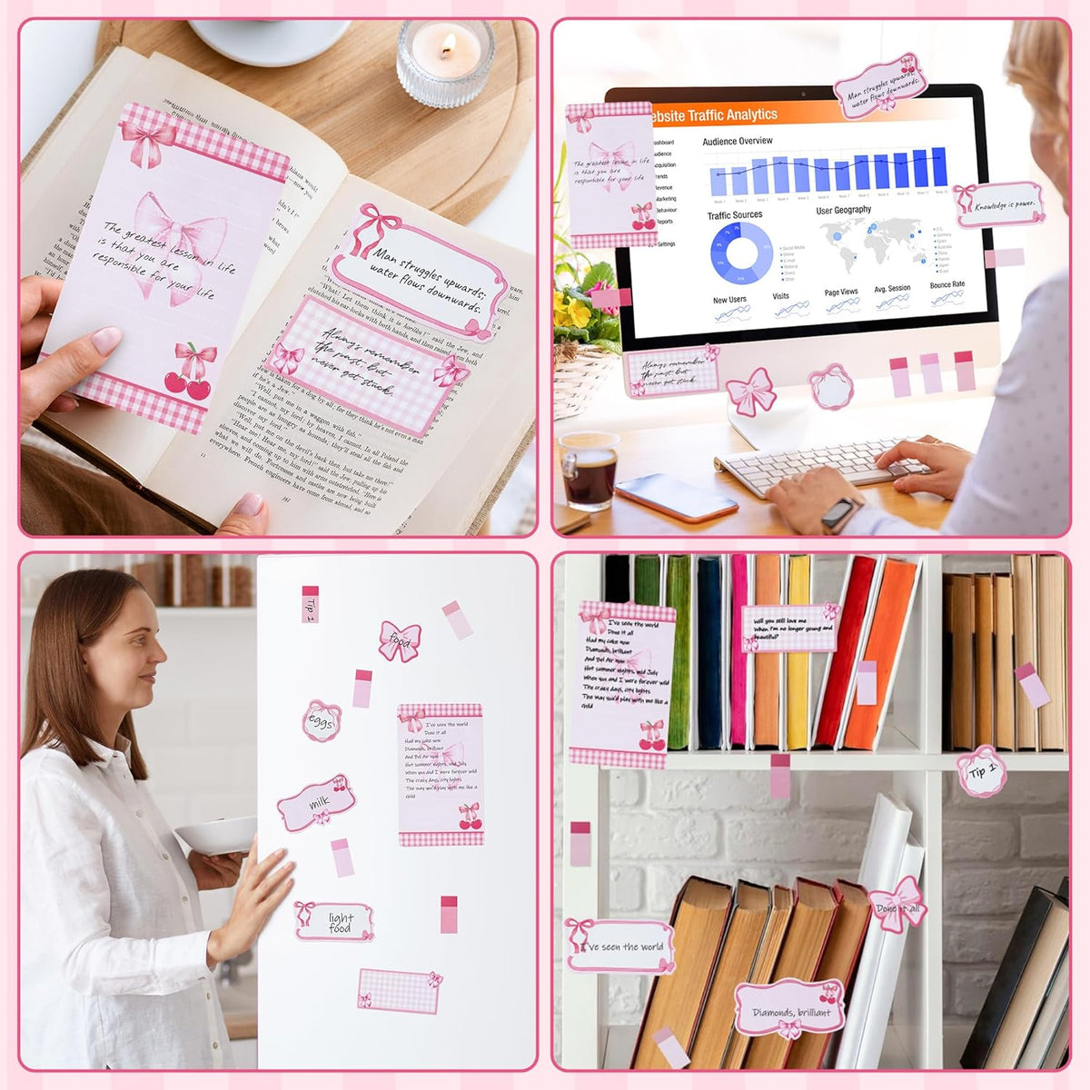 Xqumoi Coquette Pink Bow Sticky Notes Set - I’m Just A Girl Self-Stick Note Pads Bowknot Notepads Writing Memo Pad Page Marker Bookmarker Preppy Girly Stuff Back to School Office Supplies Gift