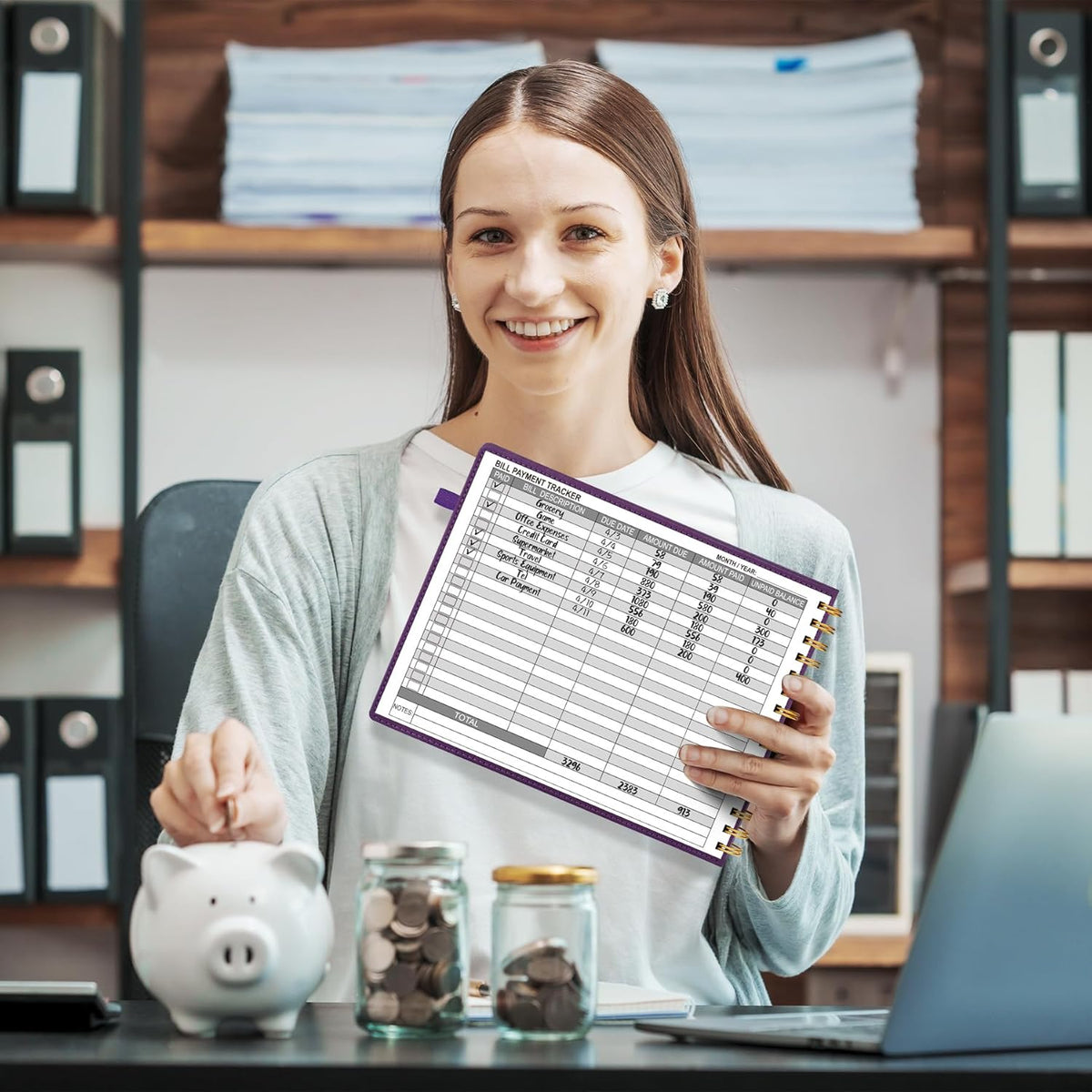 HAUTOCO Hardcover Bill Tracker Notebook Horizontal Monthly Bill Payment Organizer for Personal Budgeting Home Finance with 2 Storage Pocket Expense Checklist Tracking Planner 10.78 x 8'', Deep Purple
