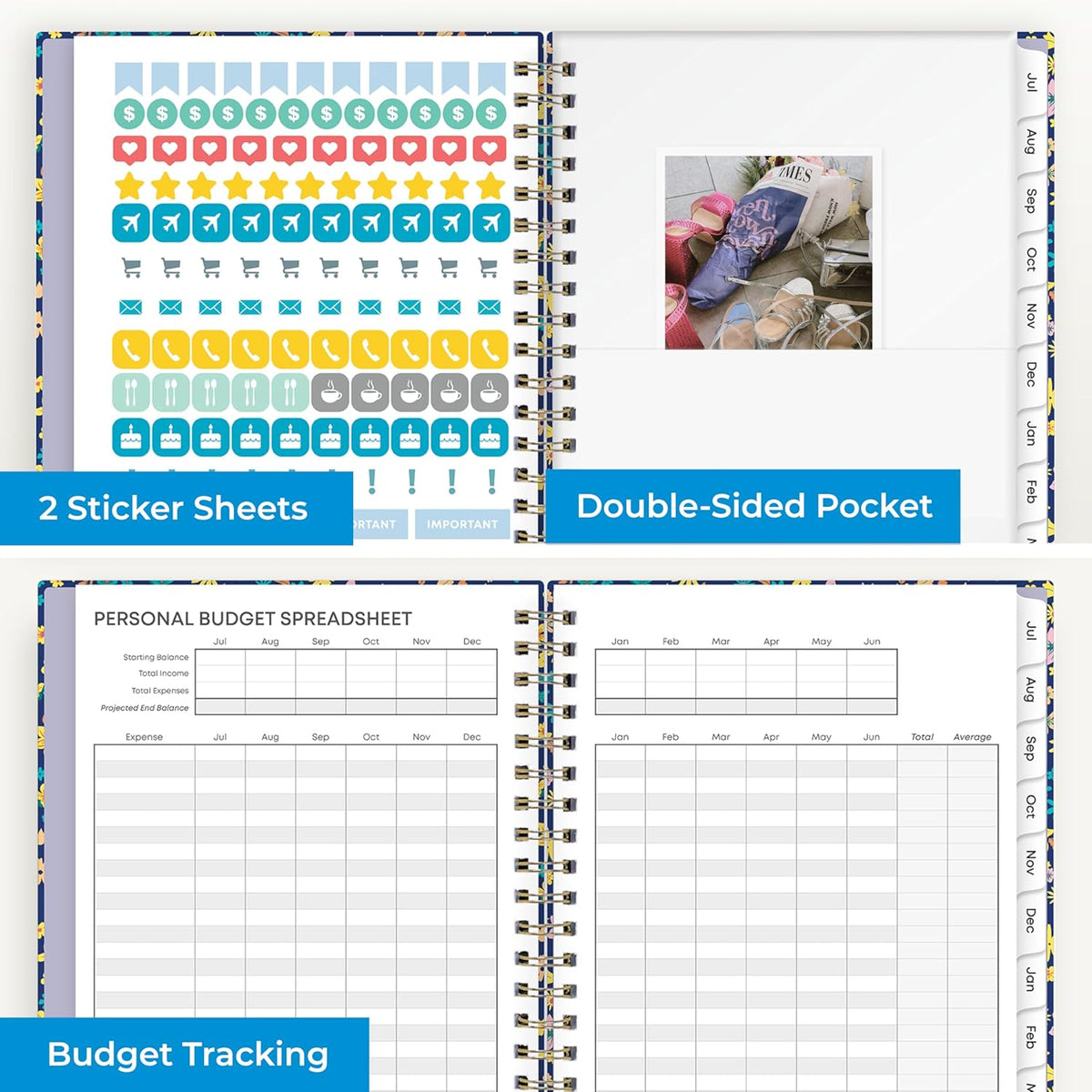 Blue Sky 2025-2026 Academic Year Weekly and Monthly Planner Calendar, July 2025 - June 2026, 12-Month, 5" x 8", Hard Cover, Wirebound, Storage Pocket, Laminated Tabs, Stickers, Becky