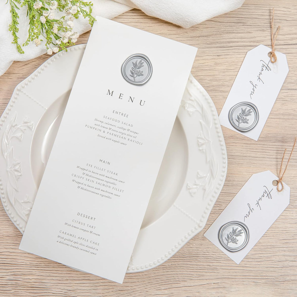 PONATIA Silver Wax Seal Stickers -50pcs Eucalyptus Self- Adhesive Wedding Seal Stickers, Perfect for Invitation Cards, Envelopes, Christmas Cards, Gift Wrapping, Party Decor