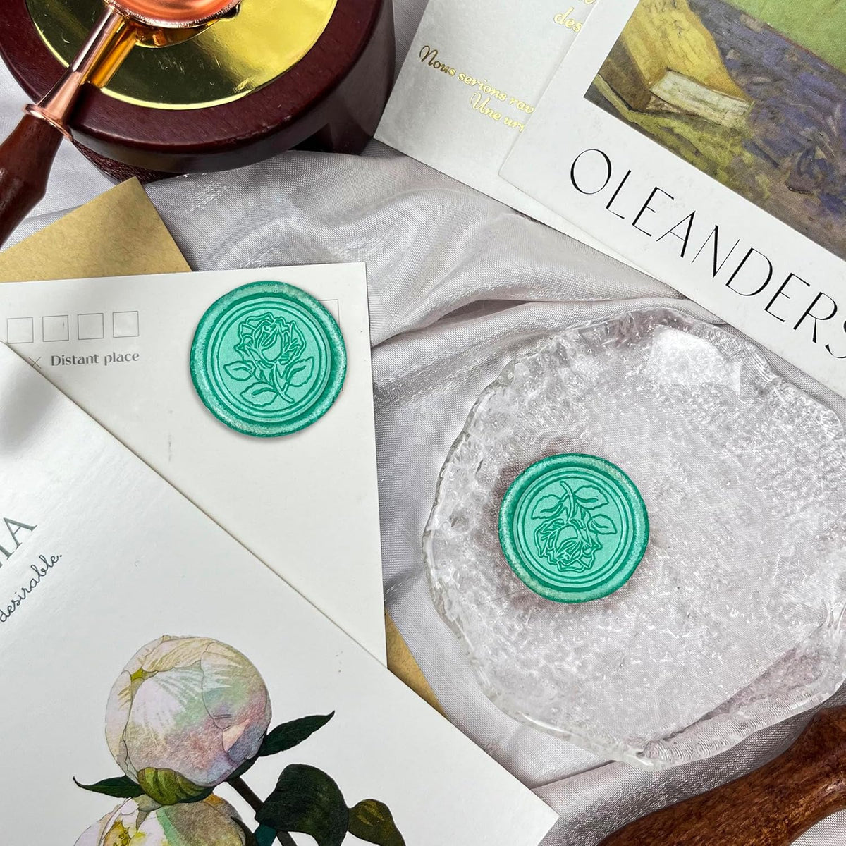 25Pcs Wax Seal Stickers Handmade Envelope Seals Self Adhesive Wax Stickers for Wedding Party Invitations, Envelope, Gift Wrap, Christmas(Rose Style, Cyan)