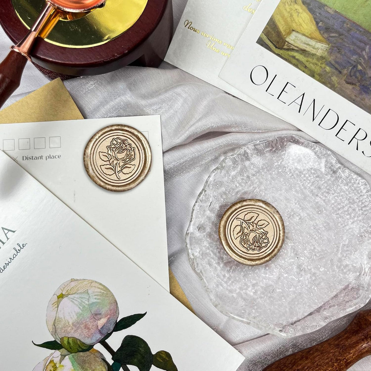 25Pcs Wax Seal Stickers Handmade Envelope Seals Self Adhesive Wax Stickers for Wedding Party Invitations, Envelope, Gift Wrap, Christmas(Rose Style, Champagne Gold)