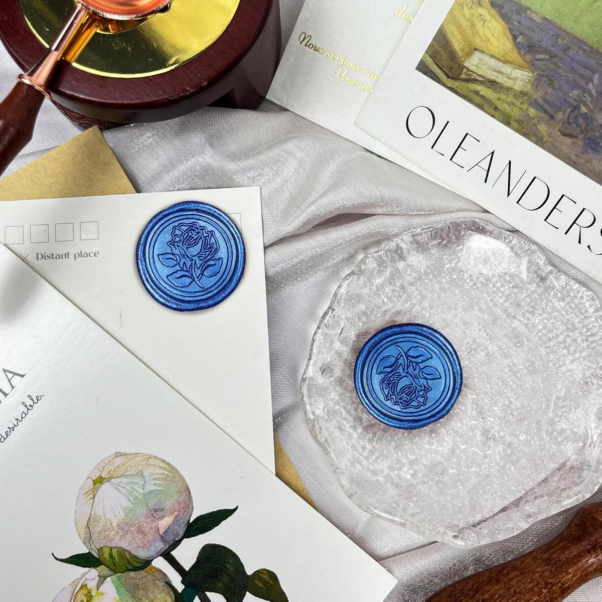 25Pcs Wax Seal Stickers Handmade Envelope Seals Self Adhesive Wax Stickers for Wedding Party Invitations, Envelope, Gift Wrap, Christmas(Rose Style, Blue)