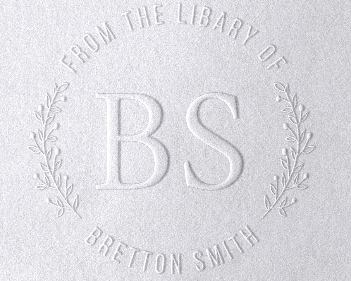 10+ Designs Custom Book Embosser with Your Name from The Library of, Book Belongs to, Floral Ex Libris, Great Book Lover Gift 1 x 5/8" (Initials)