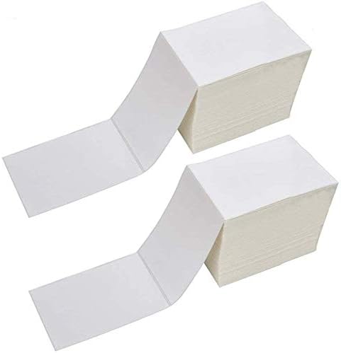 Fanfold 4 x 6 Direct Thermal Shipping Labels with Perforations, 2000 Labels, 1000 Labels/Stack, Permanent Adhesive, White Mailing Labels for Zebra Thermal Printer 2 Stacks