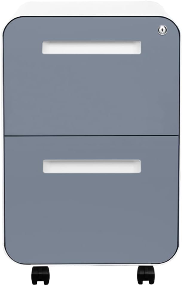 Laura Davidson Furniture Stockpile 2 Drawer Mobile File Cabinet with Lock - Under Desk Metal Filing Cabinet, Legal/Letter File Folders, Wheels and Stationary Feet, Pre-Assembled, Coastal Blue