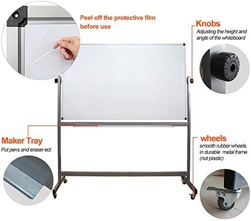 XIWODE 36x72 Large Magnetic Dry Erase Whiteboard with Stand - Double-Sided Freestanding Rolling Board, Flippable Design for Writing & Display, Silver Frame for Office, Classroom, Home