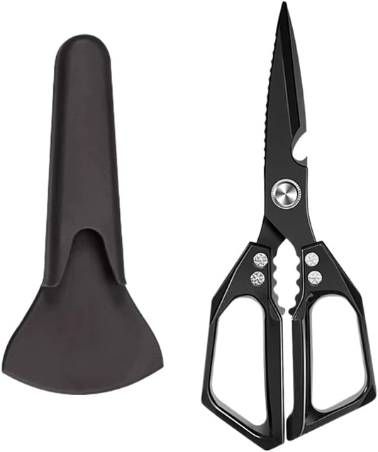 Multifunctional Heavy-Duty Kitchen Shears, Heavy Duty Kitchen Scissors for Food with Ergonomic Handle, High-Carbon Steel Culinary Shears for Chicken, Meat, Seafood, Bone Cutting (Long Black)