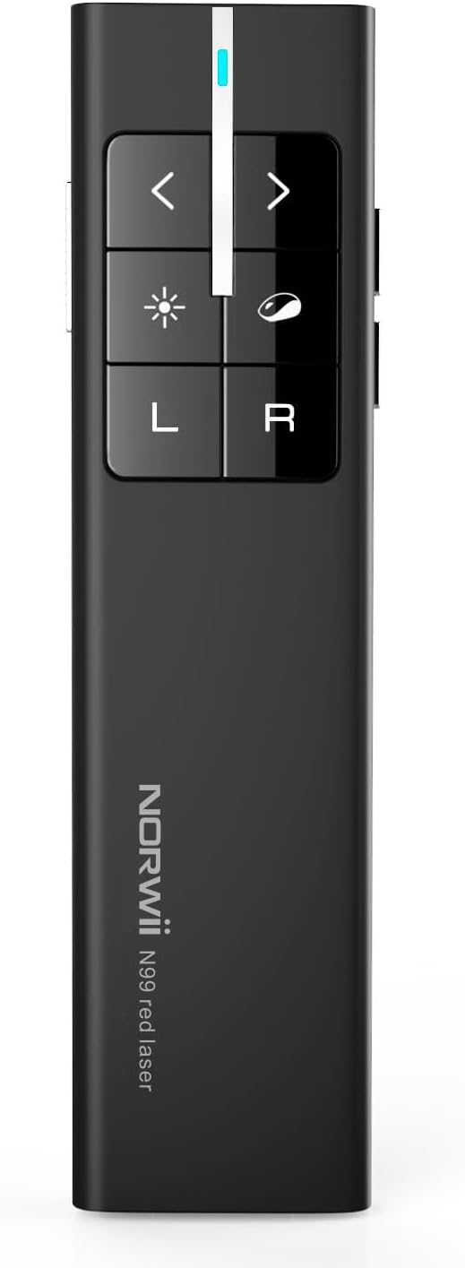 Norwii Wireless Presenter Remote for PowerPoint, Presentation Remote Control Clicker with Complete Air Mouse Function, Handheld Mouse Clicker for Mac, Computer, Laptop, Google Slides, N99