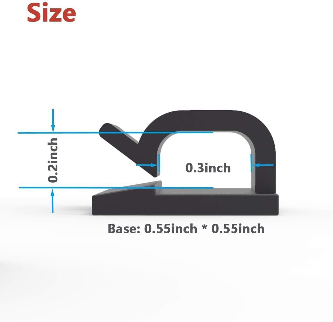 Cable Clips 60pcs with Strong Adhesive Tapes,Wire Holder Organizer Cord Management for Car, Office and Home (Black- CC05(60PCS))