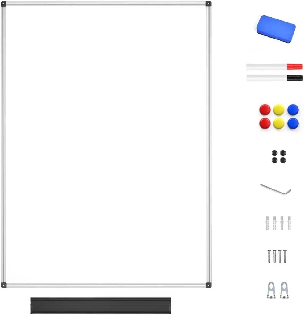 Magnetic Dry Erase Whiteboard 48 x 36 Inch - 4 x 3 Large White Board, Silver Aluminum Frame Wall-Mounted, Magnetic Eraser, 2 Pen, Detachable Marker Tray, 6 Magnets for Office, School