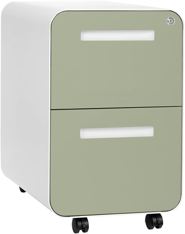 Laura Davidson Furniture Stockpile 2 Drawer Mobile File Cabinet with Lock - Under Desk Metal Filing Cabinet, Legal/Letter File Folders, Wheels and Stationary Feet, Pre-Assembled, Sage Green