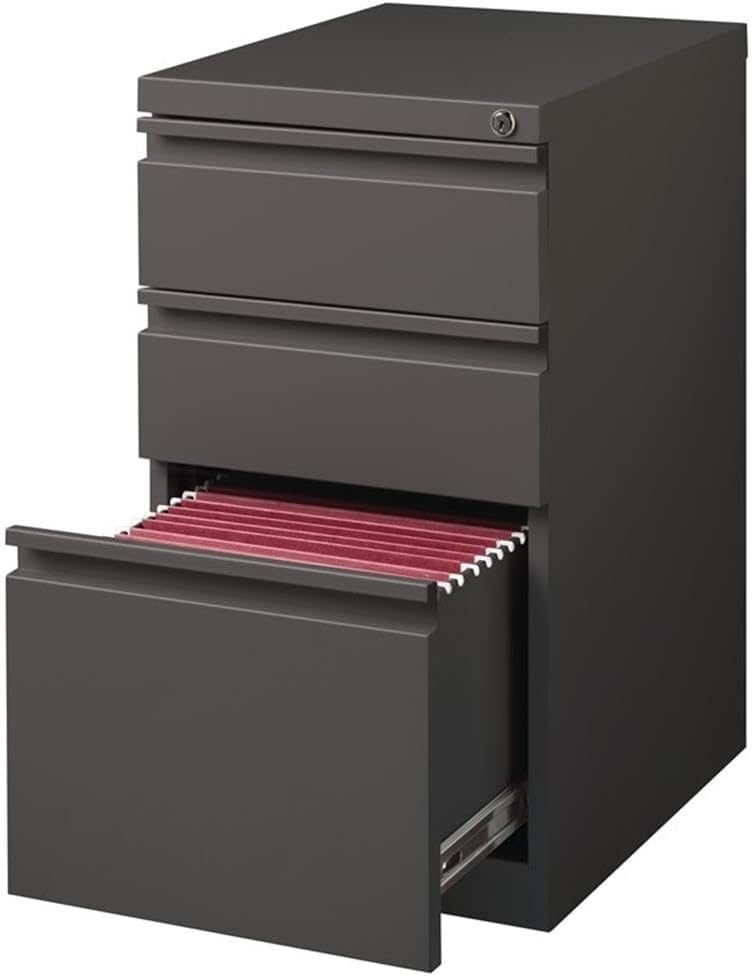 Pemberly Row 3 Drawers 27.75" Vertical Espresso Metal Filing Cabinet Lockable Pre-Assembled Stationary Letter Size for Home, Office