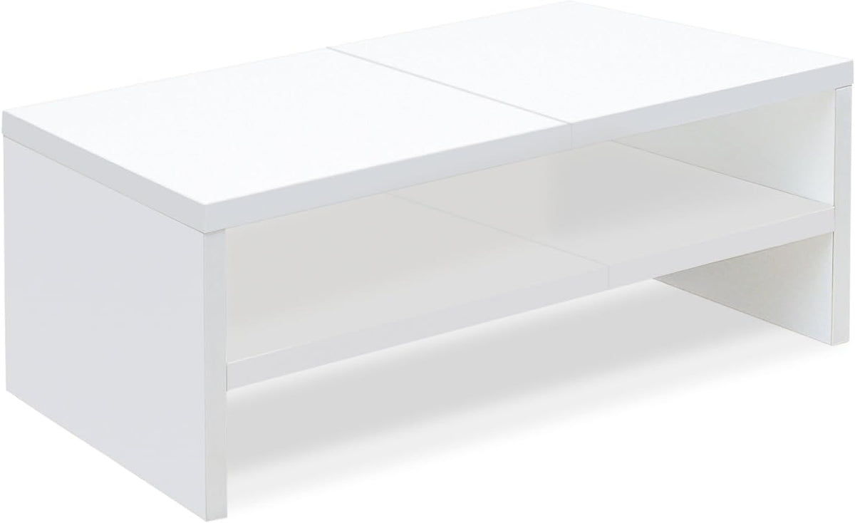 TEAMIX 2 Tier White Monitor Riser Stand, Wood Desktop Stand with storage for Laptop/PC/Printer/Keyboard, TV Stand Shelf Home Office Desk Accessories