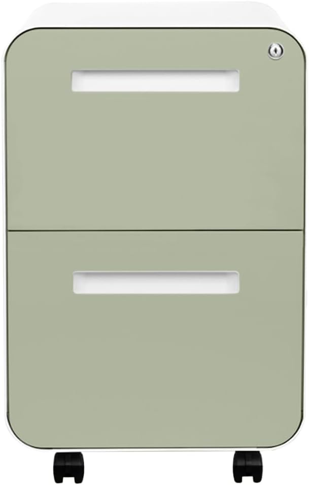 Laura Davidson Furniture Stockpile 2 Drawer Mobile File Cabinet with Lock - Under Desk Metal Filing Cabinet, Legal/Letter File Folders, Wheels and Stationary Feet, Pre-Assembled, Sage Green