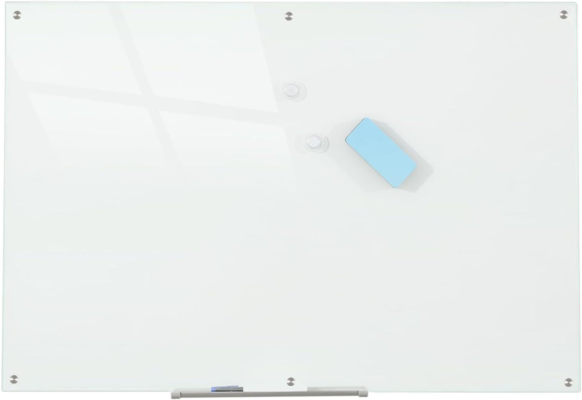 Glass Whiteboard Magnetic Dry Erase Board 6' x 4', Large Frameless Glass White Boards for Wall Office School Home.