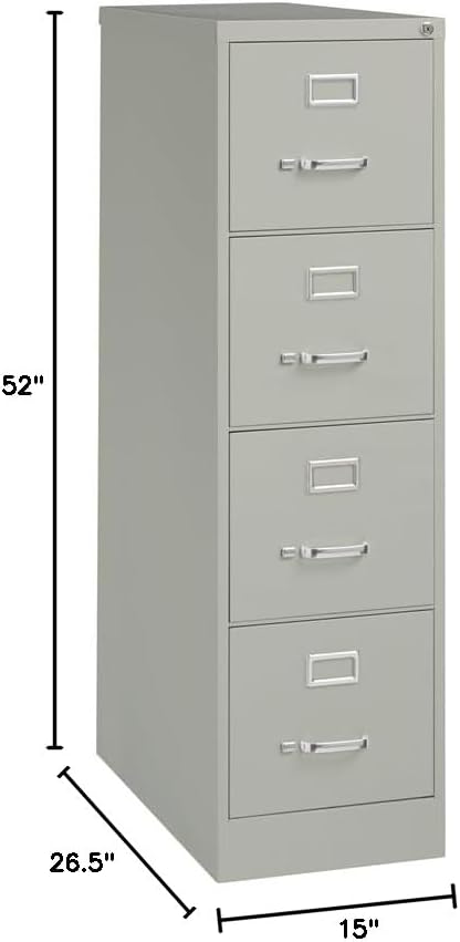 Pemberly Row 4 Drawers 52" Vertical Light Gray Metal Filing Cabinet Lockable Pre-Assembled Stationary Letter Size for Home, Office