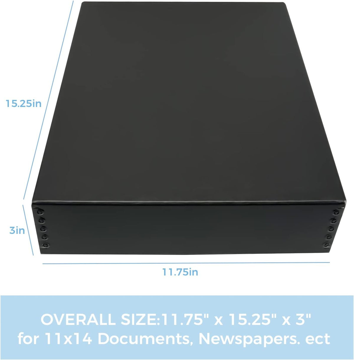 Lineco 11x14 Black Museum Archival Storage Box, Drop Front Design, 11 1/2 x 15 x 3 in. Acid-Free with Metal Edge. Preserves Picture Longevity, Organize Photos or Documents, Crafts, DIY.