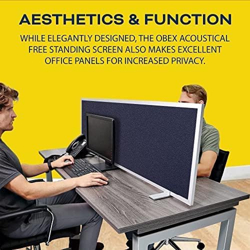 OBEX Acoustical Free Standing Privacy Screen, Cubicle Accessories Desk Privacy Panel, Desk Dividers for Office, Office Furniture Partitions Portable Sound Proof Dividers, 12" x 30", Slate