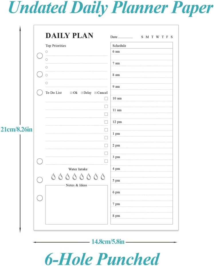 (3-Pack) Undated Daily Planner Refill - A5 To Do List Insert, 300 Sheets/600 Pages Planner and Lined Refill, 6-Hole Punched, 100 gsm White Paper, 5.8'' x 8.3''