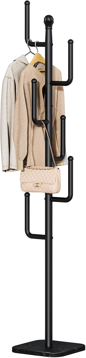 Yoobure Coat Rack Freestanding with Natural Marble Base - Cactus Coat Tree with 6 L-shaped Hooks, Heavy Duty Coat Hanger Stand, Metal Coat Rack Stand for Entryway, Hall Tree for Jacket/Hat/Clothes/Bag