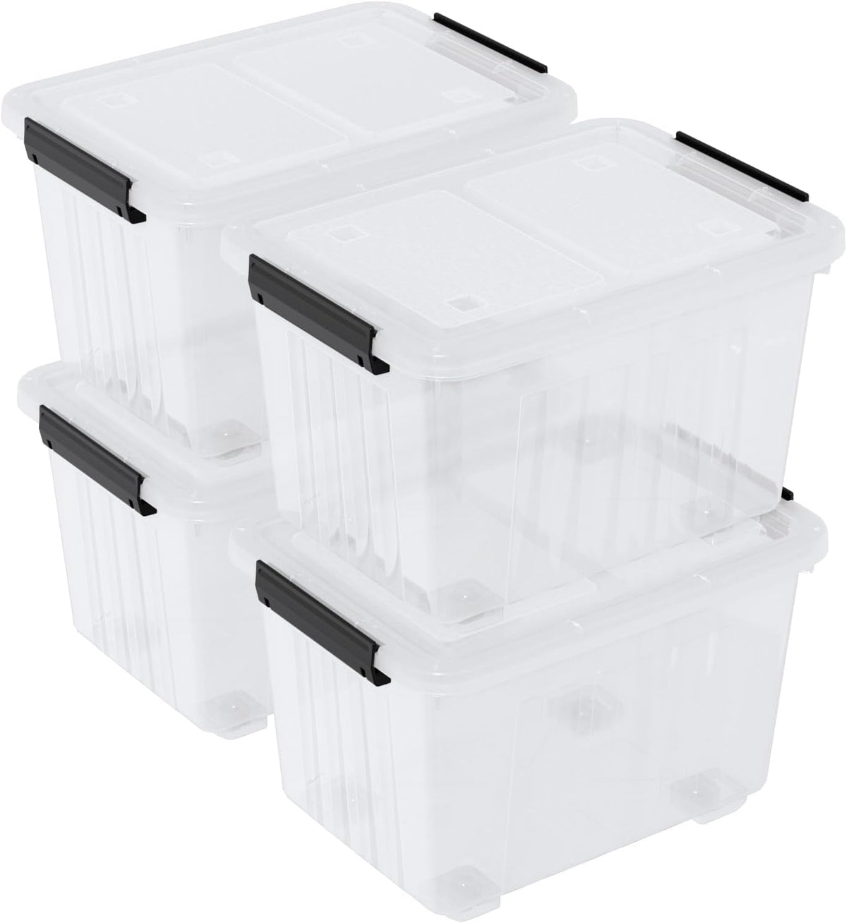 4 Packs 50 L Plastic Latching Box with Wheels, Clear Organizer Containers with Latching Lids for Office and Home Organization