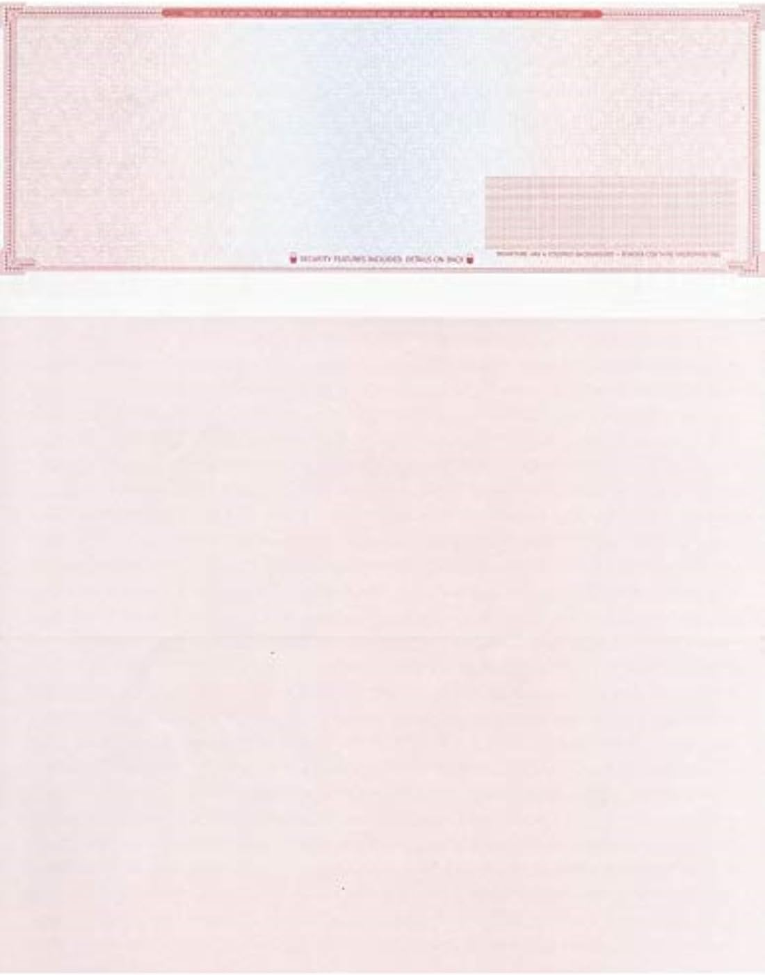 50 Blank Check Stock - Check on Top Mazed - Paper Weight # 70"High Security" Check Paper Red/Blue Mazed