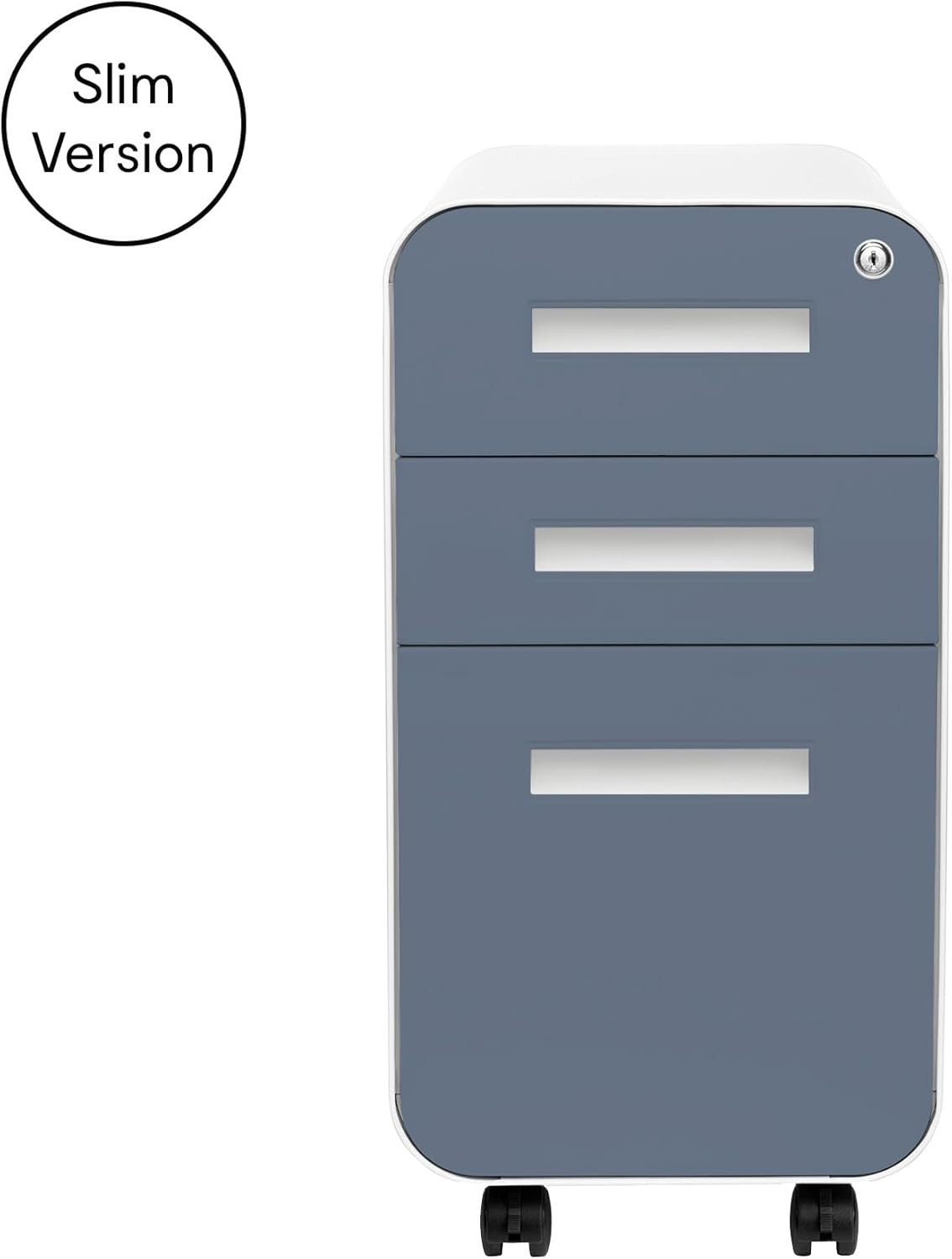 Laura Davidson Furniture Stockpile Slim 3-Drawer Mobile File Cabinet with Lock - Under Desk Metal Filing Cabinet, Legal/Letter File Folders, Wheels & Stationary Feet, Assembled, Coastal Blue Faceplate